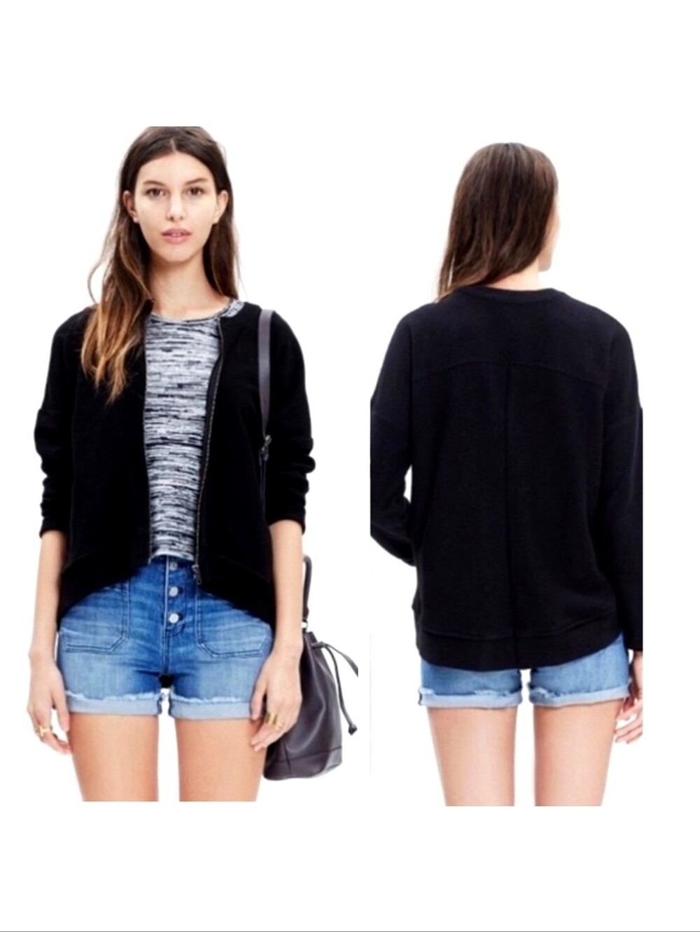 Madewell Jacquard Knit Full-Zip Bomber Jacket Small | Textured Hi-Low Jacket